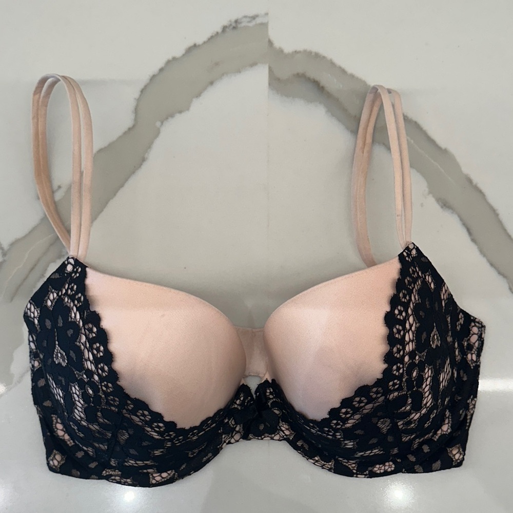 Victoria’s Secret Lace Trimmed Bra in Black and Beige, 34DD